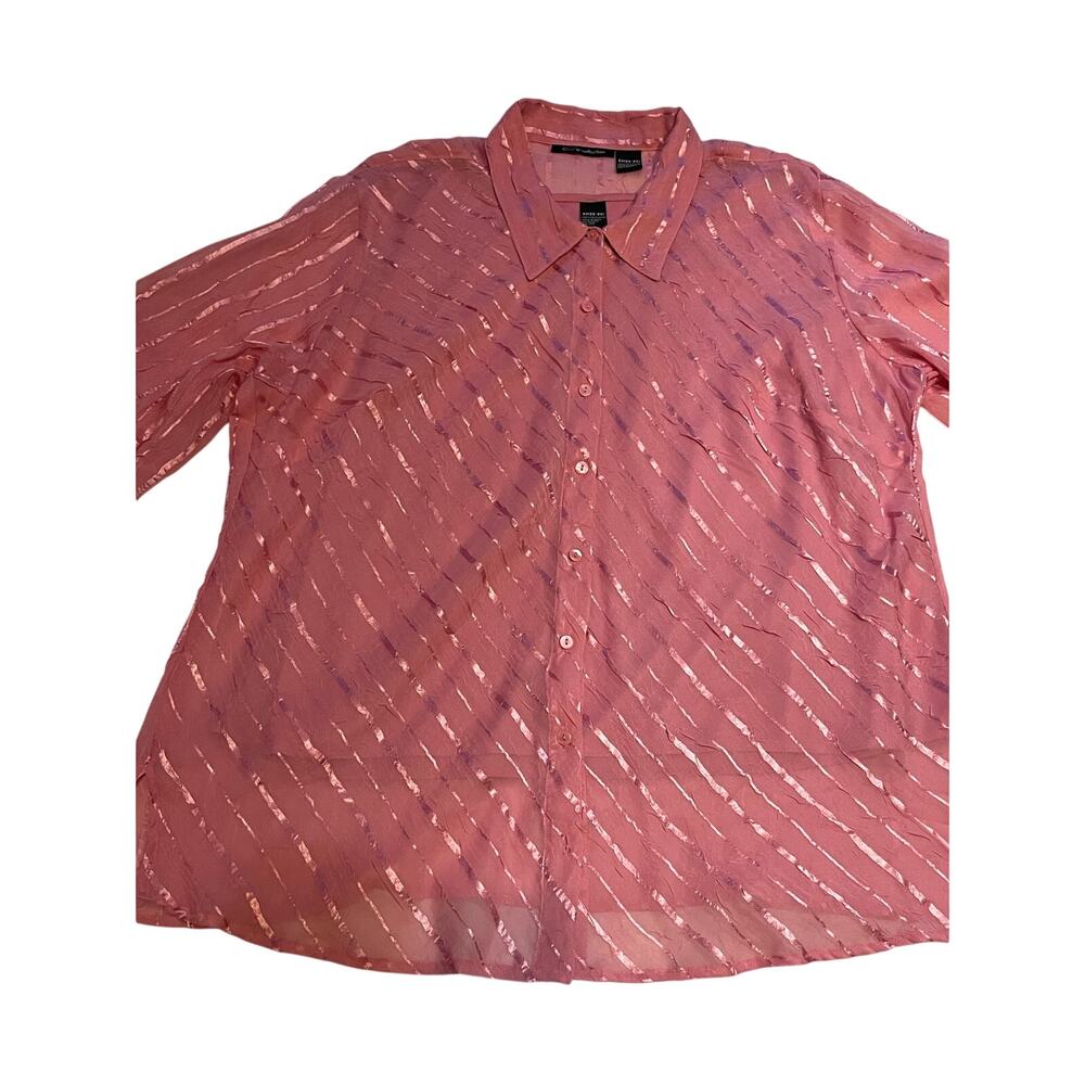 Club Z Collection Pink Striped Semi Sheer Button Up Blouse Plus Size 2X